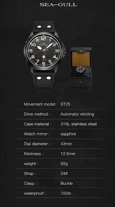 Ručni satovi: Sea-Gull 819.93.6107 Limited Edition - 43mm - Crna (SeaGull) Potpuno — 13