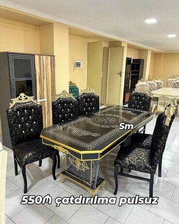 Masa və oturacaq dəstləri: Qonaq otağı üçün, Yeni, Açılmayan, Dördbucaq masa, 6 stul