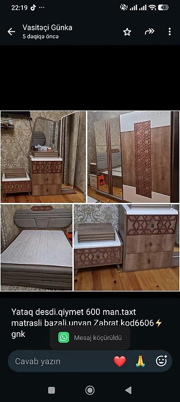 Yataq desdi.qiymet 600 man.taxt matrasli bazali.unvan