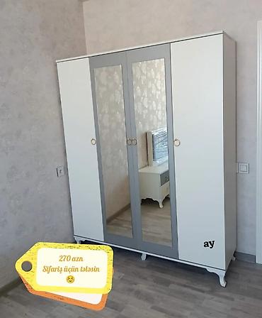 4 qapılı paltar şkafı - Rəng: ağ və boz kombinasiyası - Ön hissə: 2