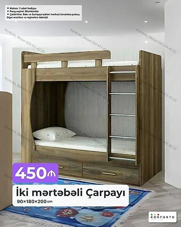 Ev və bağ: İki mərtəbəli çarpayı – 90×180×200 sm - Material: ağac teksturalı — 1