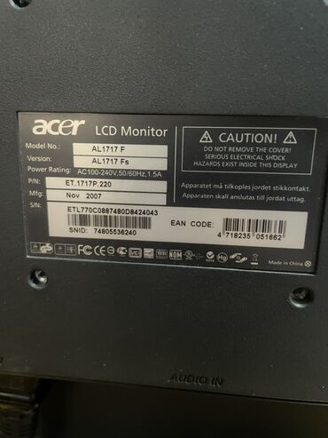 lcd мониторы: Монитор, Acer, LCD, 17" - 18"