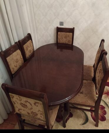 столы стулья: Masa ve 6 eded stul. Ölçü. bağlı -1.50. Acilir .2m. Eni -90 sm. Heç