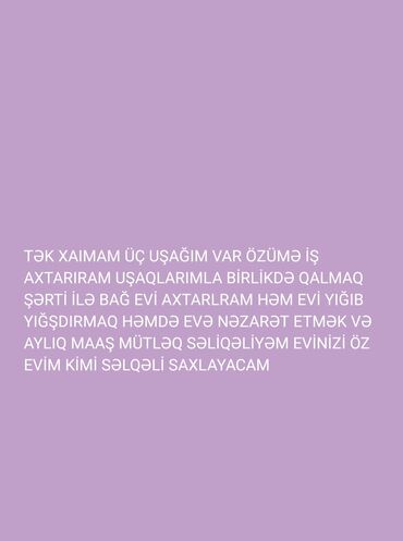 bakı iş elanları 2022: Bağ evi üçün ev qayğısı və nəzarət xidməti - Evdə qalmaq şərti ilə