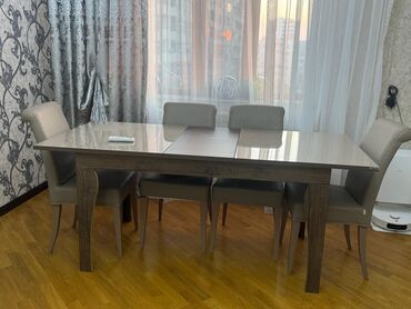 Masa və oturacaq dəstləri: Qonaq otağı üçün, İşlənmiş, Açılan, Dördbucaq masa, 6 stul