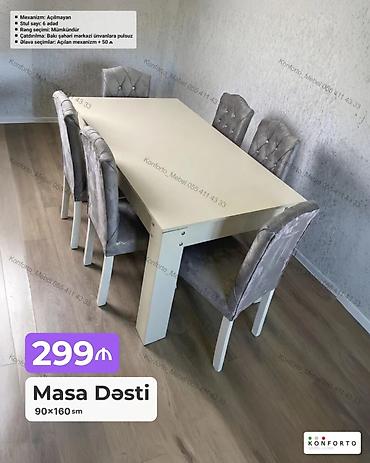 Masa Dəsti – 90×160 sm - Komplekt: 1 masa + 6 stul - Mexanizm