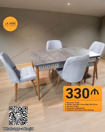 dəm qaşığı: Açılan, Dördbucaq masa, 4 stul