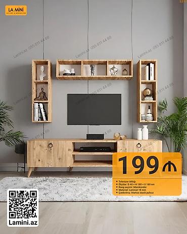 Ev üçün mebel: TV stendi və asma rəf dəsti - Model: Televizor altlığı + 3 asma rəf - — 1