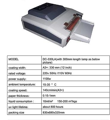 Printer və kseroks aparatları: Uv laklama avadanliqi. Kağızın üzərinə uv lak örtüyü çəkir. Seçmə lak — 3