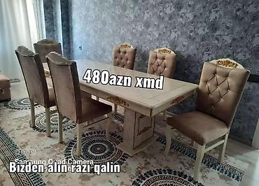 son zeng dekoru: Yemək otağı dəsti - Komplekt: 1 masa + 6 stul - Stil: klassik, qızılı — 1