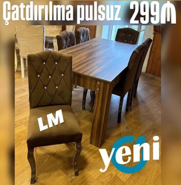 Masa və oturacaq dəstləri: Qonaq otağı üçün, Yeni, Açılmayan, Dördbucaq masa, 6 stul