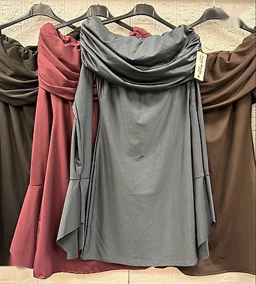 figaro cene: Mini haljina off-shoulder zvonasti rukavi, crna bordo siva braon, nova — 4