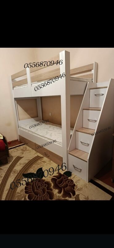 İkimərtəbəli uşaq çarpayıları: Oğlan və qız üçün, Yeni, Çarpayı, Matras ilə, Siyirməli, Laminat — 14