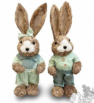 Figure: Dekorativni zeka figure – par - Materijal: prirodna vlakna/rašćka — 12