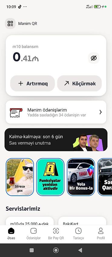 Mebel xidmətləri: M10 mobil tətbiqi hesabı və funksiyaları - Tətbiqdaxili balans — 1