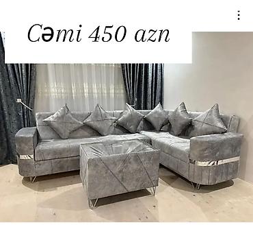 Ev üçün mebel: Künc divan dəsti – Cəmi 450 AZN - Rəng: boz (metal parlaq dekor — 1