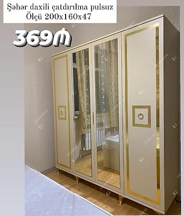 - Məhsul: 4 qapılı paltar dolabı - Ölçü: 200×160×47 sm - Qiymət: 369 ₼