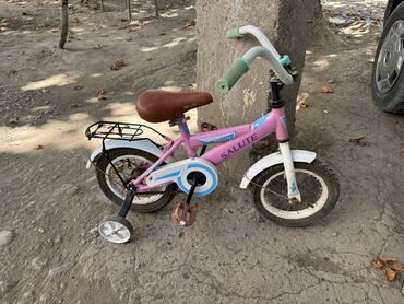 Elektrik velosipedlər: Uşaqlar üçün çəhrayı rəngli, təkərli köməkçi velosiped. Bu velosiped