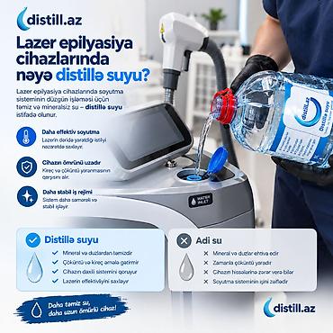 Чай, кофе, напитки: Məhsul: Lazer epilyasiya cihazları üçün distillə suyu (5 L) Təsvir — 1