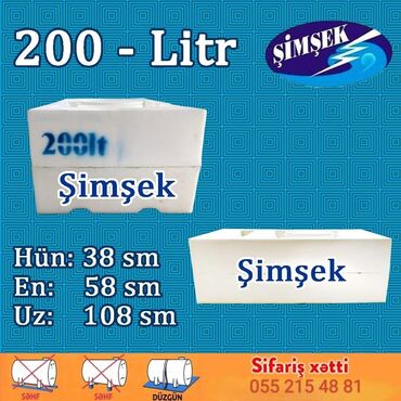 10 tonluq su çəni: Bak, Plastik, 200 l, Yeni, Ünvandan götürmə, Pulsuz çatdırılma, Ödənişli çatdırılma