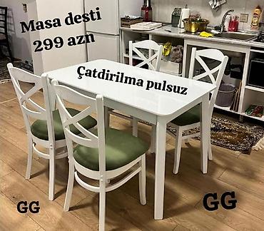 stul uzu: Mətbəx üçün, Yeni, Açılmayan, Dördbucaq masa, 4 stul — 1