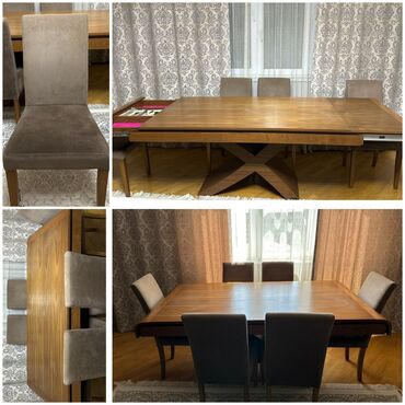 Комплекты столов и стульев: Для гостиной, Б/у, Раскладной, Прямоугольный стол, 6 стульев, Турция