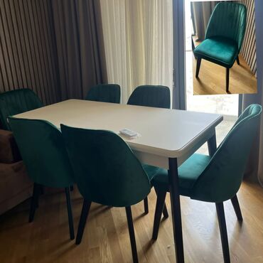 metbex stol stul islenmis: Qonaq otağı üçün, İşlənmiş, Kvadrat masa, 6 stul
