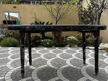 odun taxta: Oval formalı ağac naxışlı masa - Material: Üst hissə ağac — 5