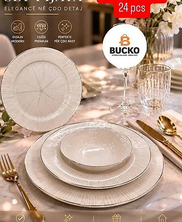 satovi cena: Set tanjira – 24 delova, elegantni porcelan/keramika u krem-beloj — 1