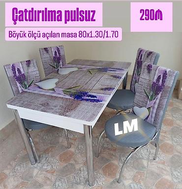 susə stollar: Mətbəx masa ( üstü şüşə) + 4 stull dəst‼️ *Qiymət : *290 ₼* Masa — 1
