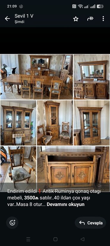 Mətbəx mebeli: Endirim edildi❗Antik Ruminya qonaq otagı mebeli, *3500₼* satılır. 40