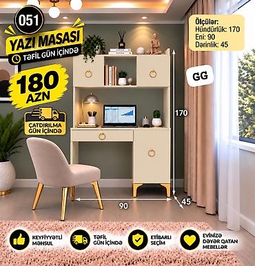 Mebel: Düz masa, Stulsuz, Polkalı, Siyirməli, Parlaq laminat — 3