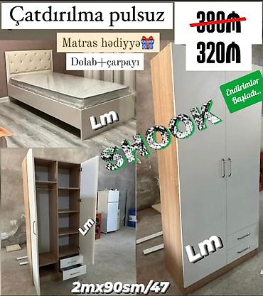 Dolab + çarpayı dəsti - Ölçü: 2 m x 90 sm x 47 sm (dolab) - Komplekt