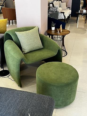set mebel: Məhsul: Yaşıl rəngdə modern kreslo + puf seti - Dizayn: Axıcı xətlərə — 1