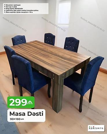 Masa Dəsti – 90×160 sm - Dəst: 1 masa + 6 ədəd stul - Mexanizm