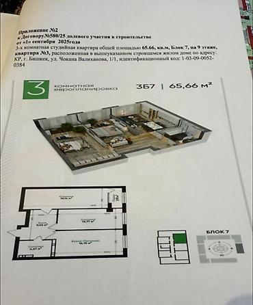 Продажа квартир: 3 комнаты, 66 м², Элитка, 9 этаж, ПСО (под самоотделку) — 4