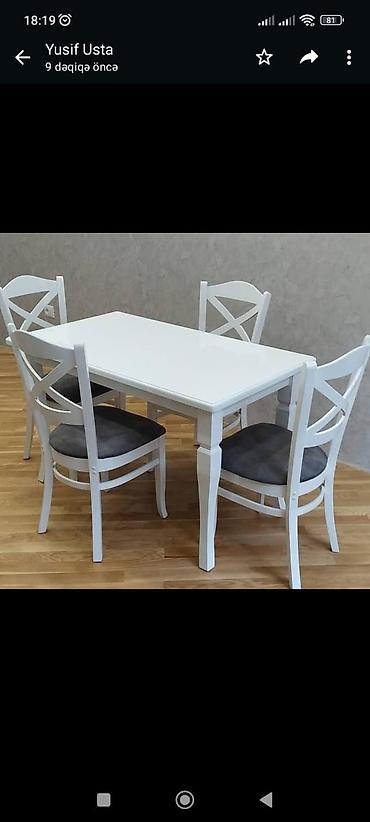 tek stolar: Mətbəx üçün, Yeni, Açılmayan, Dördbucaq masa, 4 stul — 2