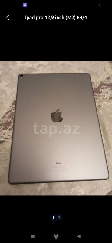 planşet apple: İpad Pro 12.9 inch (M2 2017) 2018 istehsalı 4/64 GB nöqtə cızıq yoxdur