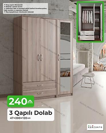 Dolablar: 3 qapılı geyim dolabı Ölçü: 47×200×120 sm Material: Laminat 18 mm — 1