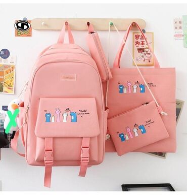 Rukzaklar: Dördlü və beşli çantalar dəsti. Dəstə bir ədəd rəngli və rəngli — 12