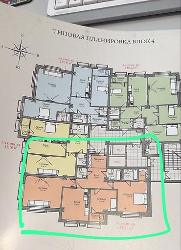 строительные вагон: 3 комнаты, 131 м², Асанбай мкр Элитка, 4 этаж, ПСО (под самоотделку) — 1