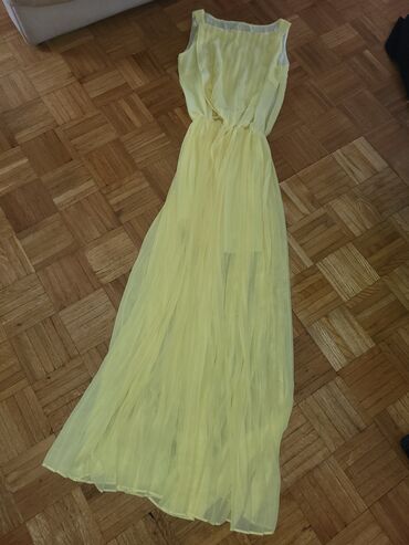 haljine sa cipkom do kolena: M (EU 38), bоја - Žuta, Drugi stil, Na bretele