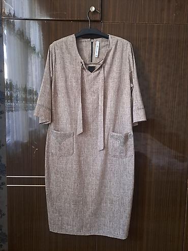 kətan paltar: Qadın paltarı – bej/taxta rəngində, düz kəsim - Model: rahat, dizə — 1