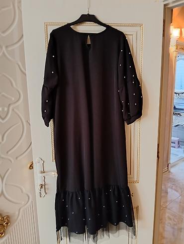 veçer donları: Qara rəngli, incə mirvari aplikasiyalı şıq don. - Model: A-kəsim — 7
