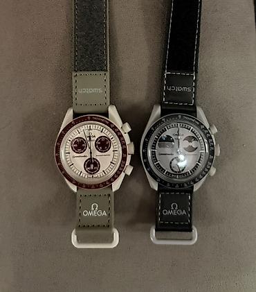 telefon saat: Omega x Swatch Speedmaster MoonSwatch dizaynlı qol saatı. Saat krem — 6