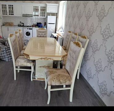 Masa və oturacaq dəstləri: Qonaq otağı üçün, Yeni, Açılan, Dördbucaq masa, 6 stul — 5