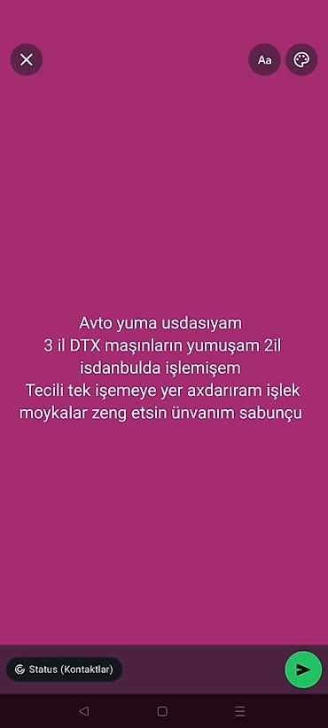işci axdarıram: Avtoyuyucu, 33 yaş, 5 ildən artıq təcrübə, Tam iş günü — 1