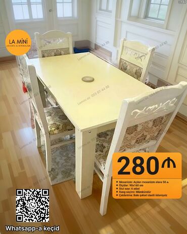 demir şifer: Açılan, Dördbucaq masa, 6 stul