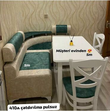 Masa və oturacaq dəstləri: Mətbəx üçün, Yeni, Açılmayan, Dördbucaq masa, 2 stul — 4