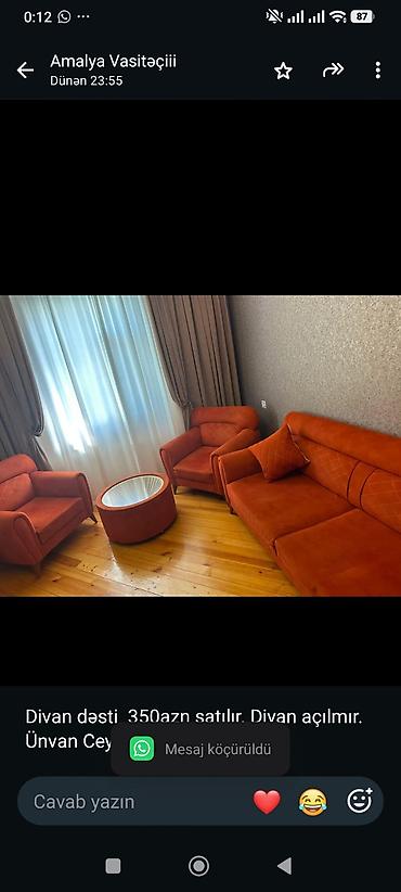 Divan dəsti 350azn satılır. Divan açılmır. Ünvan Ceyranbatan (aml) lalafo.az -da Divan dəsti 350azn satılır. Divan açılmır. Ünvan Ceyranbatan (aml)